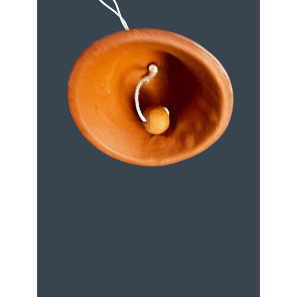 Hand Painted Pottery Bell Ornament Mountain Village Scene Folk Art 1 1/8" - Picture 6 of 6